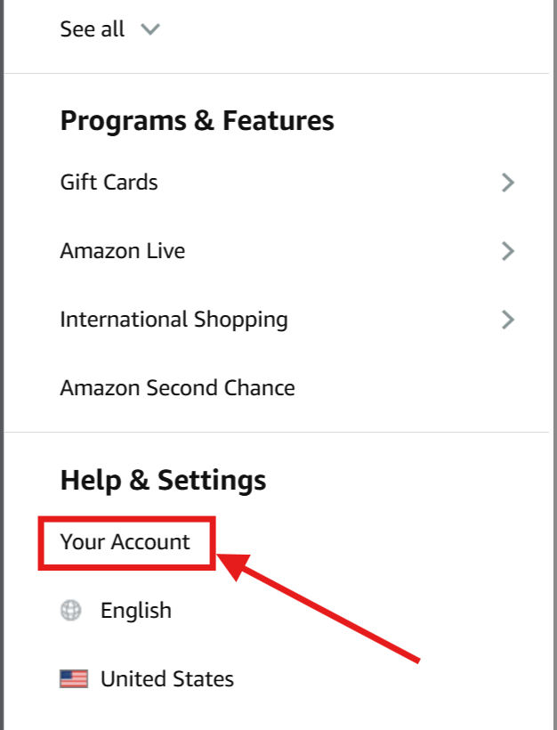 Navigate to Your Account and Your Addresses in Amazon settings