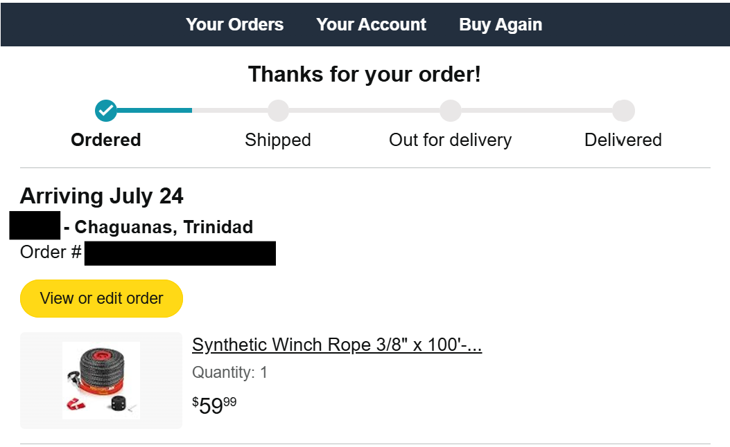 Amazon order confirmation notification