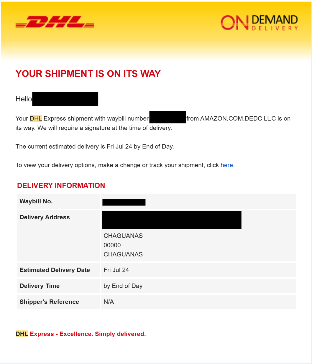 DHL Express transit tracking timeline
