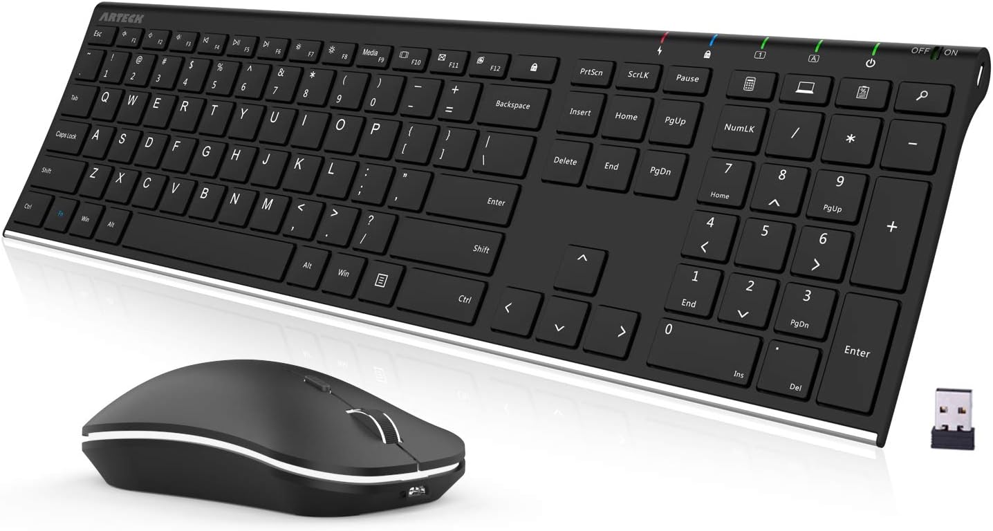 Arteck Stainless Steel Wireless Keyboard and Mouse